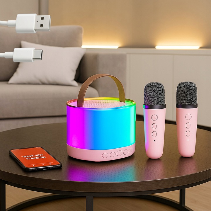 MIKROFON GŁOŚNIK BEZPRZEWODOWY RGB ZESTAW DO KARAOKE BLUETOOTH 2 MIKROFONY
