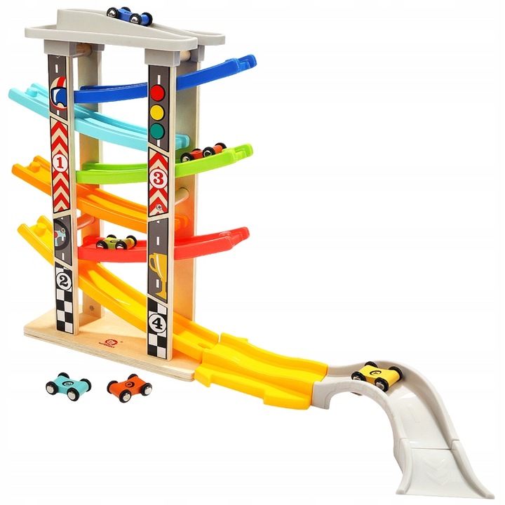 TOP BRIGHT Duży Tor Samochodowy Zjeżdżalnia Rampy 6 Aut Dla Chłopca