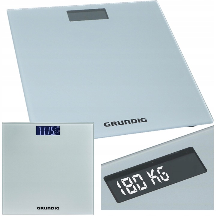 Waga łazienkowa Grundig z termometrem WYŚWIETLACZ LCD SZKLANA do 180kg