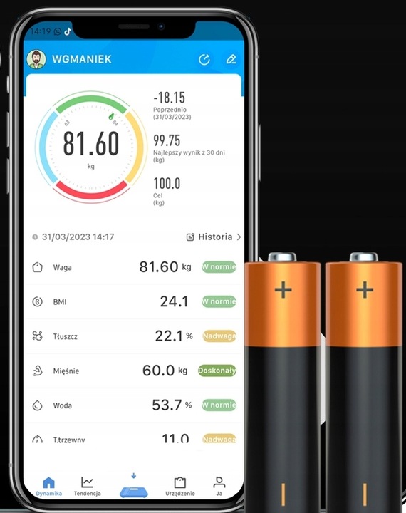 WAGA ANALITYCZNA ŁAZIENKOWA SLIM 180KG SMART + 31w1 ANDROID iOS PRECYZYJNA