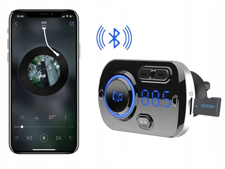 TRANSMITER BLUETOOTH FM SAMOCHODOWY SZYBKA ŁADOWARKA 2x USB AUX
