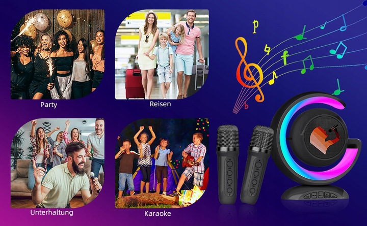 BEZPRZEWODOWY ZESTAW DO KARAOKE DLA DZIECI BLUETOOTH GŁOŚNIK + 2 MIKROFONY
