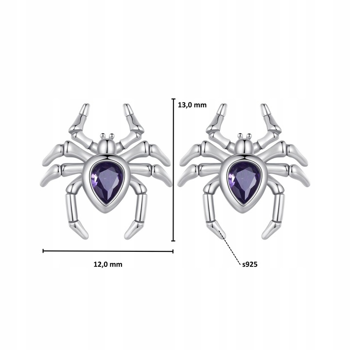 K352 Srebrne pająki z kryształami srebrne kolczyki sztyfty
