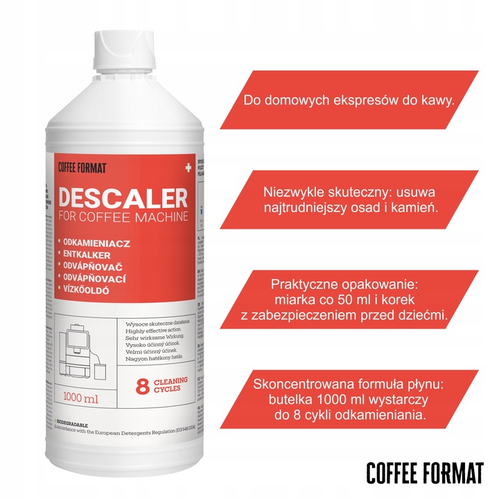 Duży odkamieniacz do ekspresu 1l = 8 cykli odkamieniania Coffee Format