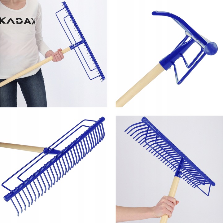 GRABIE METALOWE DO LIŚCI TRAWY OGRODOWE 165cm WZMOCNIONE 32 ZĘBNE TRZONEK