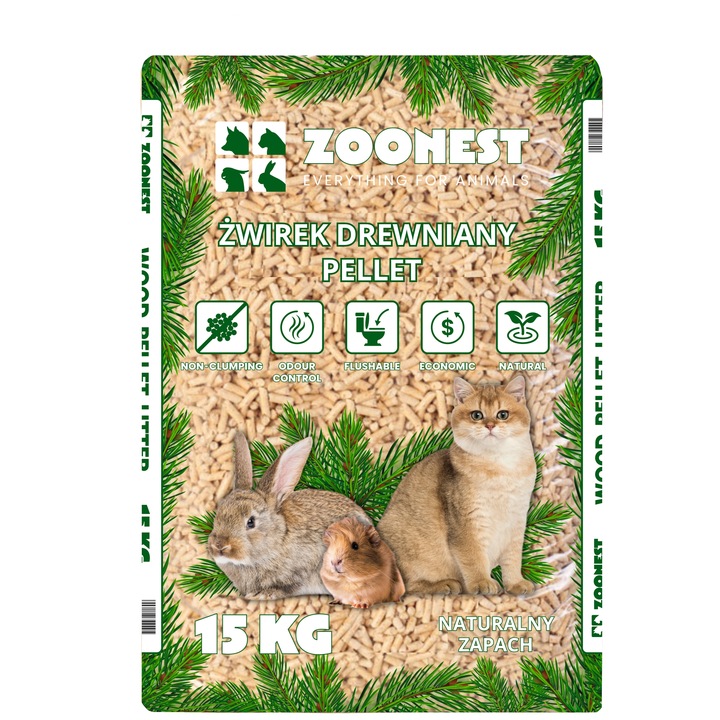 ŻWIREK DREWNIANY PELLET DLA KOTA KRÓLIKA ŚWINKI 15KG JASNY