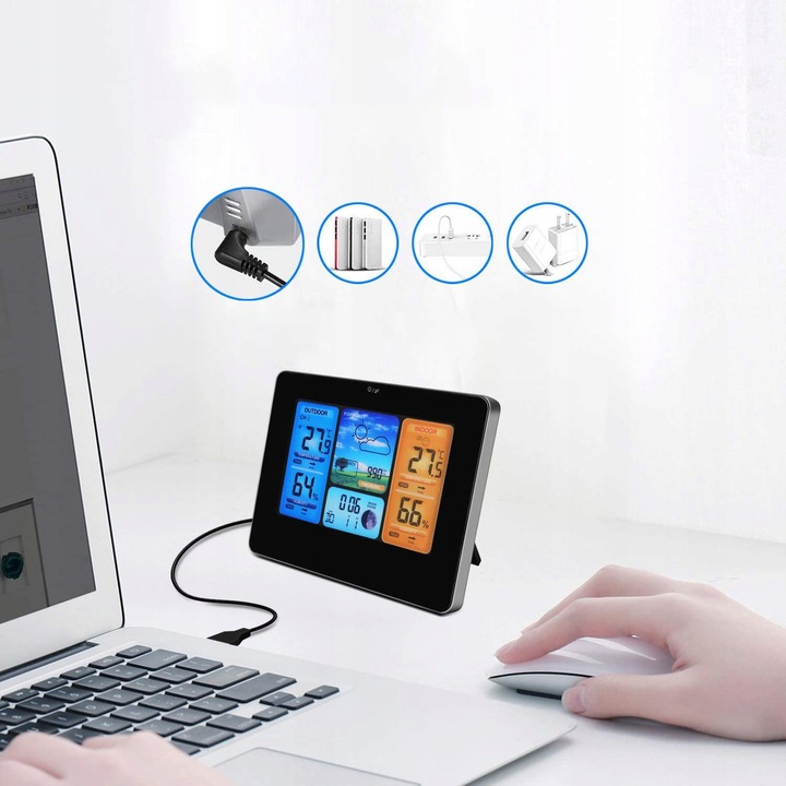 BEZPRZEWODOWA STACJA POGODOWA POGODY Higrometr Termometr Czujnik Zegar Data