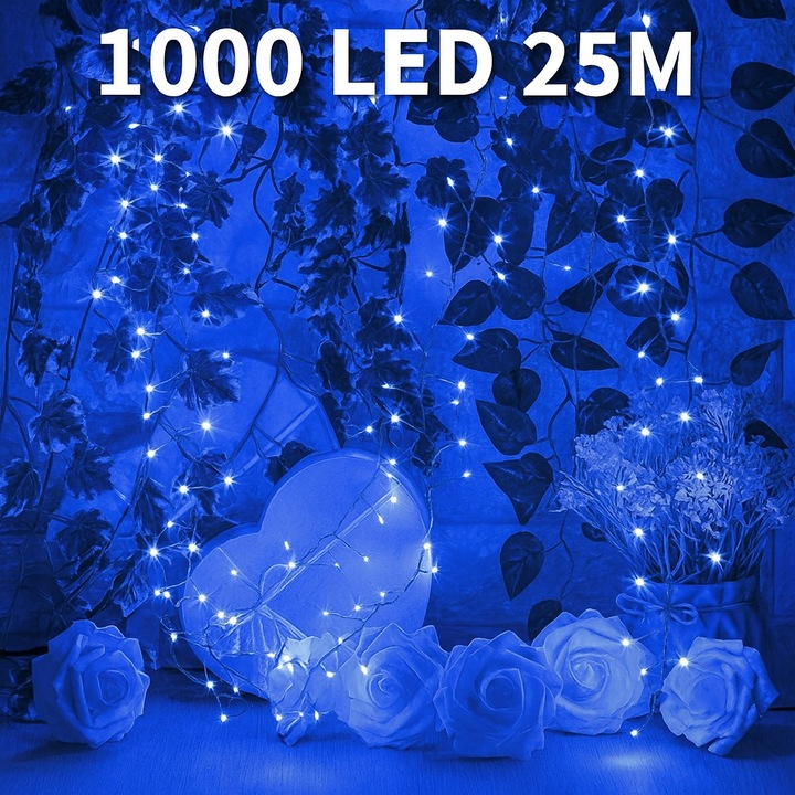 Girlanda LED 30m 1000 diod niebieskie lampki choinkowe IP44 8 funkcji