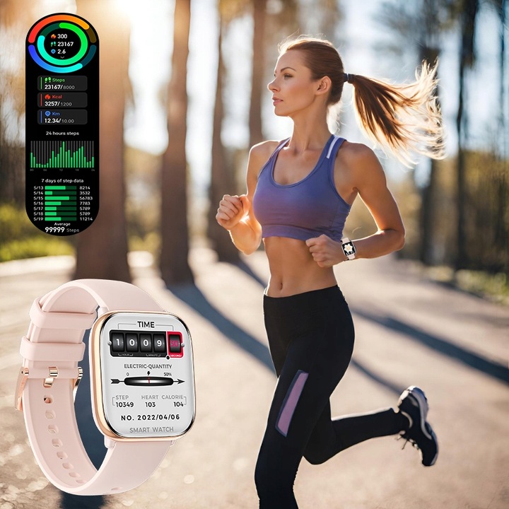 SMARTWATCH ZEGAREK DAMSKI POLSKIE MENU ROZMOWY SPORT AMOLED 4 PASKI