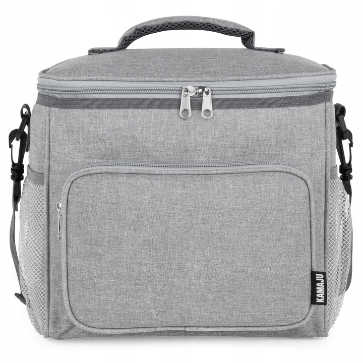 SOLIDNA TORBA TERMICZNA NA LUNCH PIKNIK 2 KOMORY + KIESZENIE PASEK SZARA