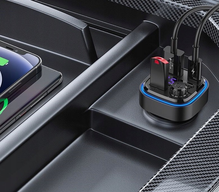 TRANSMITER SAMOCHODOWY FM BLUETOOTH LED USB i USB-C QC 3.1A RECCI