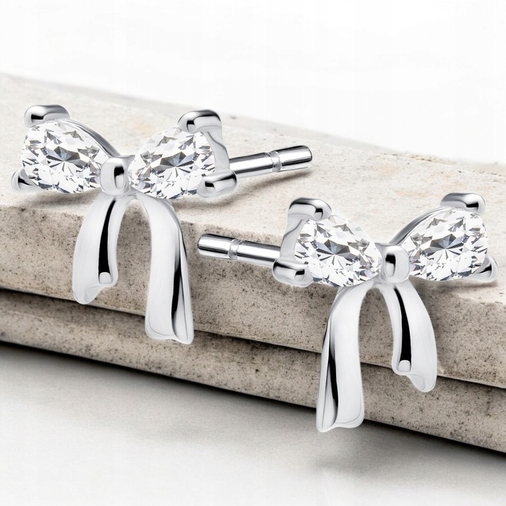 KOLCZYKI SREBRNE 925 Rodowane z cyrkoniami KOKARDKI KOKARDY Wkrętki Dzieci