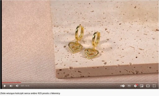 ZLOTE KOLCZYKI WISZĄCE SERCA, KOLCZYKI ANGIELSKIE SREBRO POZŁCANE