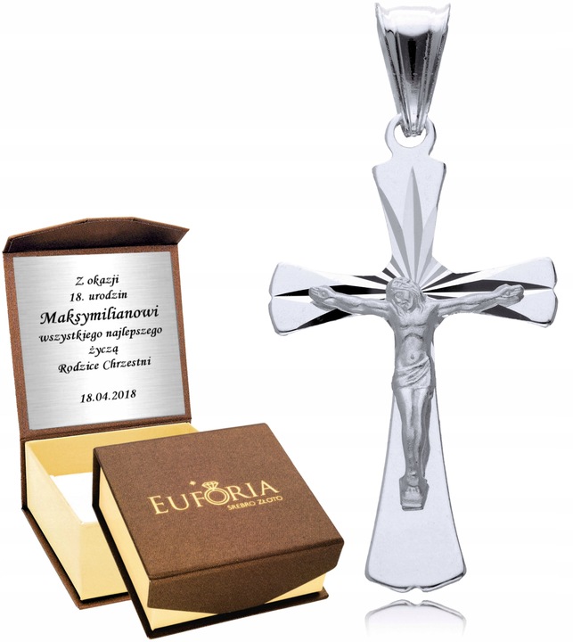 Srebrny Wisiorek 925 Męski Krzyż Krzyżyk Grawer