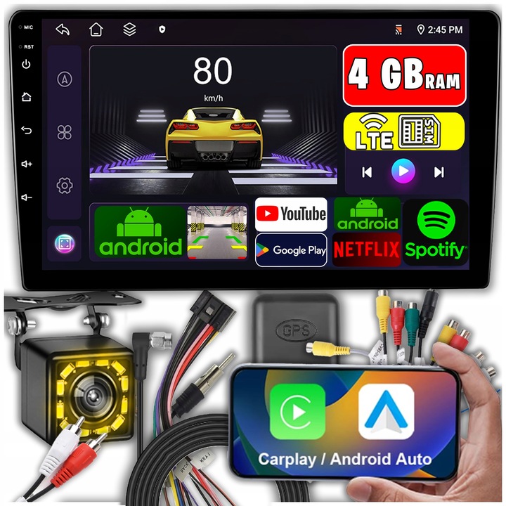 RADIO SAMOCHODOWE 2 DIN ANDROID 13 CARPLAY WIFI SIM GPS MAPY RDS DOTYKOWE