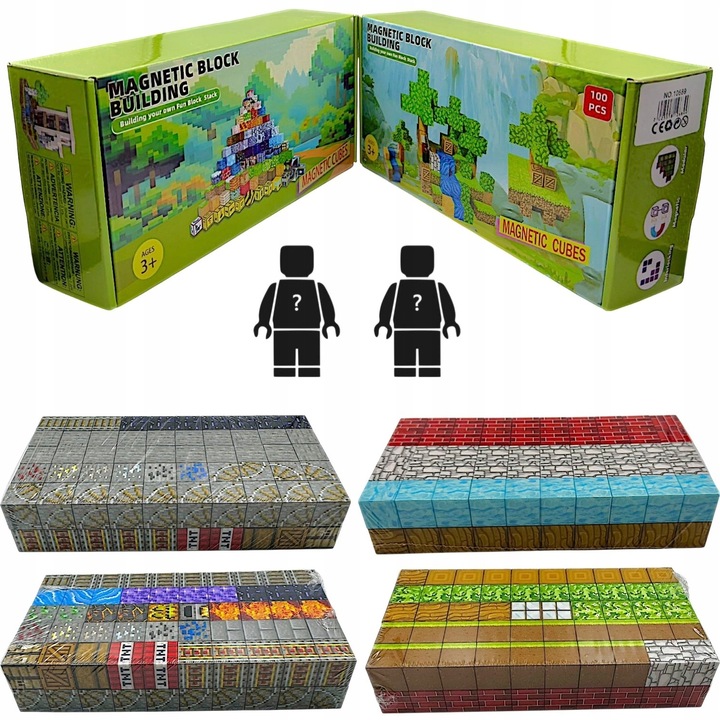 KLOCKI MAGNETYCZNE PIKSELE BLOCZKI SZEŚCIANY MOCNE 200 KLOCKÓW + 2 LUDZIKI