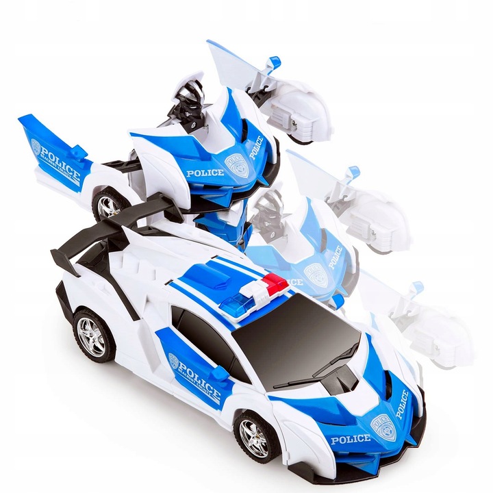 AUTO ROBOT ZDALNIE STEROWANY 2w1 TRANSFORMACJA POLICJA RADIOWÓZ PILOT LED