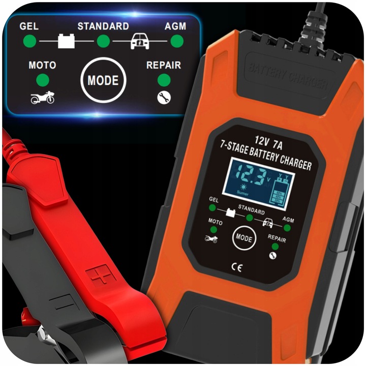 Prostownik AUTOMATYCZNY Z FUNKCJĄ NAPRAWY AKUMULATORÓW 12V 7a AUTOMAT