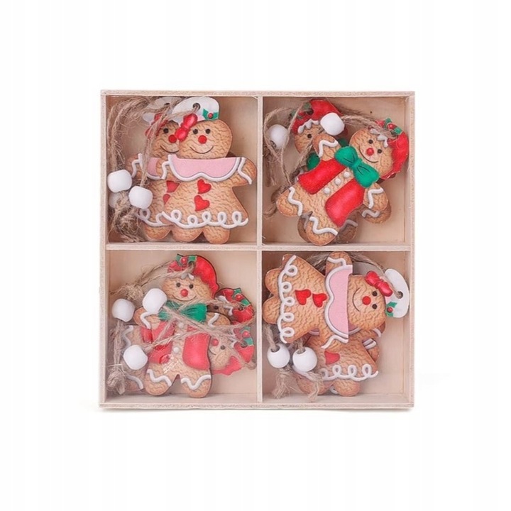 Komplet zawieszek choinkowych PIERNICZKI drewniane 12 sztuk w opakowaniu