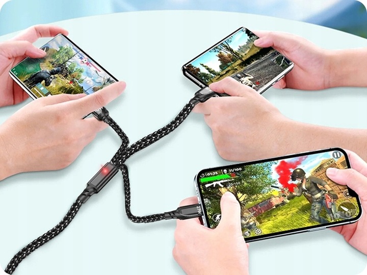 ŁADOWARKA SAMOCHDOWA DO TELEFONU 4xUSB A QC3.0 / USB C 20W KABEL 3W1 60W