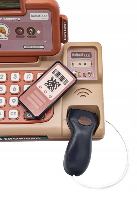 Kasa Fiskalna Edukacyjna Sklepowa Waga Koszyk Czytnik Kodów Monety Mikrofon