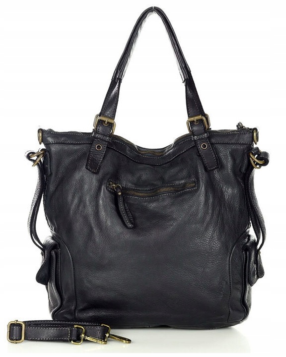 Skórzana torebka shopper z regulowanymi rączkami