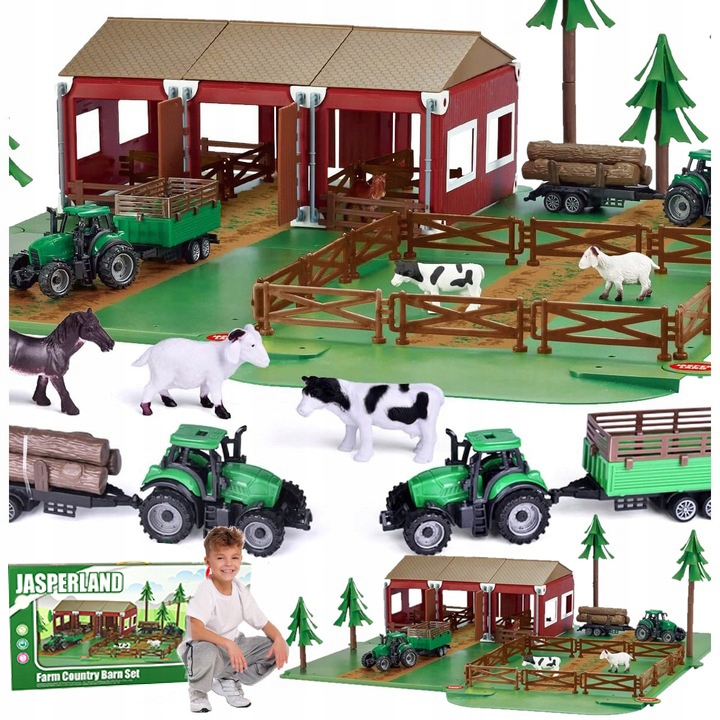 Traktor z Przyczepą Zestaw Dla Dzieci Farma Gospodarstwo Zwierzęta Stodoła