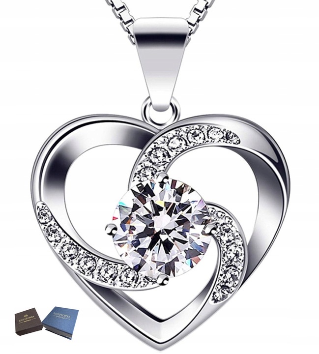 Naszyjnik Srebrny Serce z Cyrkoniami Wisiorek Prezent dla Żony na Rocznice