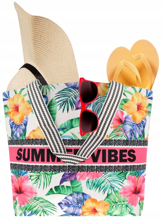 V2 TORBA PLAŻOWA SUMMER VIBES ZAPINANA SHOPPER TOREBKA NA PLAŻĘ PIKNIK MIX