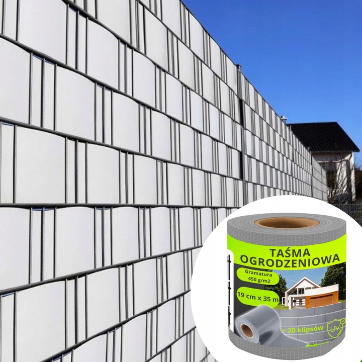TAŚMA OGRODZENIOWA JASNOSZARA 19x35m OSŁONA NA OGRODZENIE PANELOWE PŁOT +UV