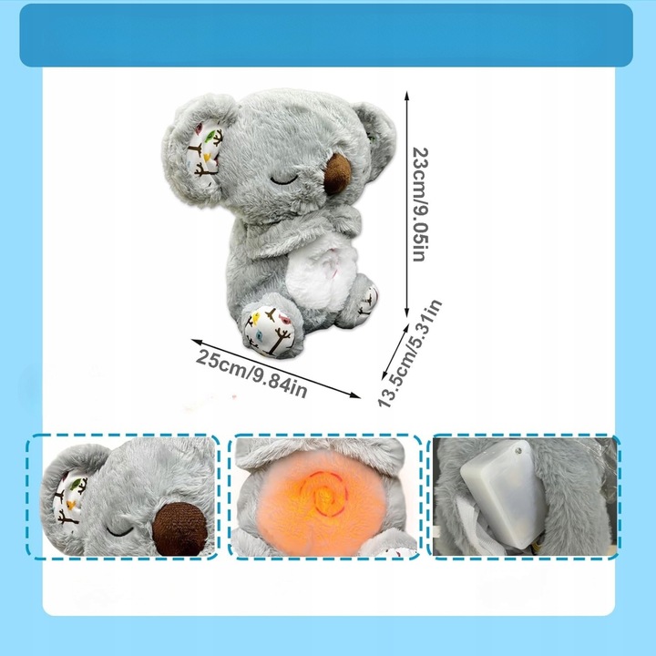 SZUMIĄCY KOALA MIŚ ODDYCHAJĄCA PRZYTULANKA MASKOTKA SZUMIĄCA USPOKAJACZ