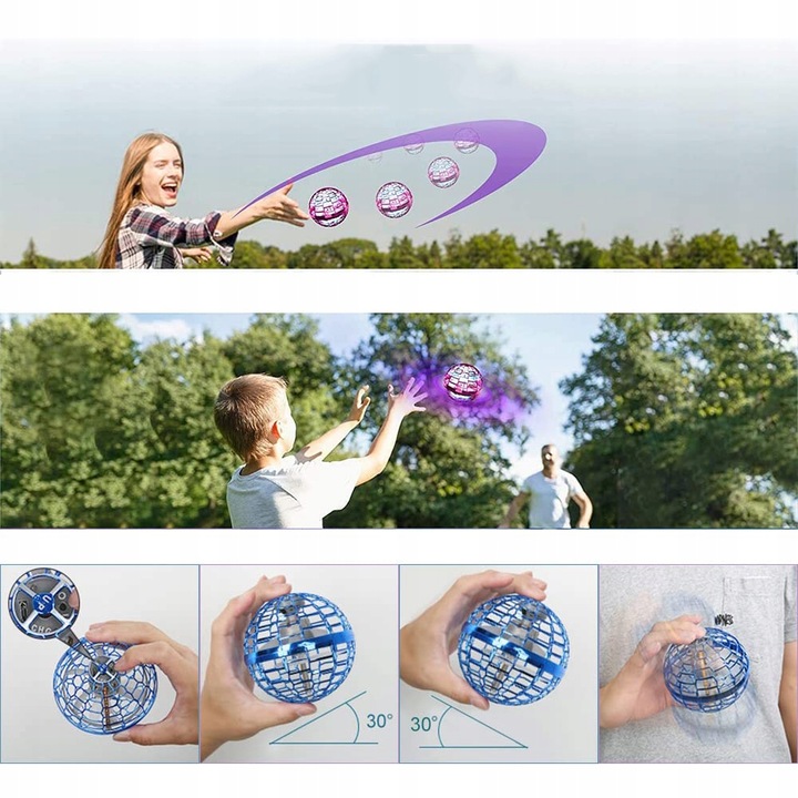 LATAJĄCA KULA STEROWANY RĘKĄ SPINNER DRON UFO LED ŚWIECI