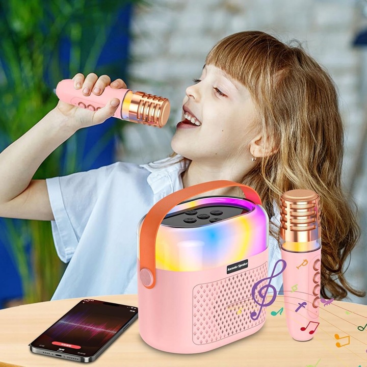 PRZENOŚNY BEZPRZEWODOWY ZESTAW KARAOKE GŁOŚNIK BLUETOOTH 2X MIKROFON RGB