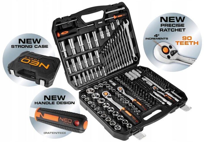 NEO KLUCZE NASADOWE 1/2' 3/8' 1/4' ZESTAW 219 SZT., CRV 10-076 ZESTAW