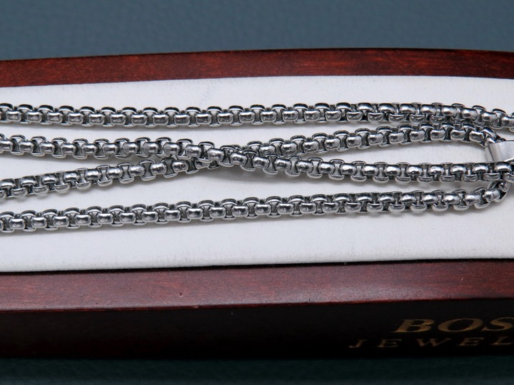 SREBRNY ŁAŃCUSZEK Z KRZYŻYKIEM STAL CHIRURGICZNA 316L SPLOT KRÓLEWSKI 60CM