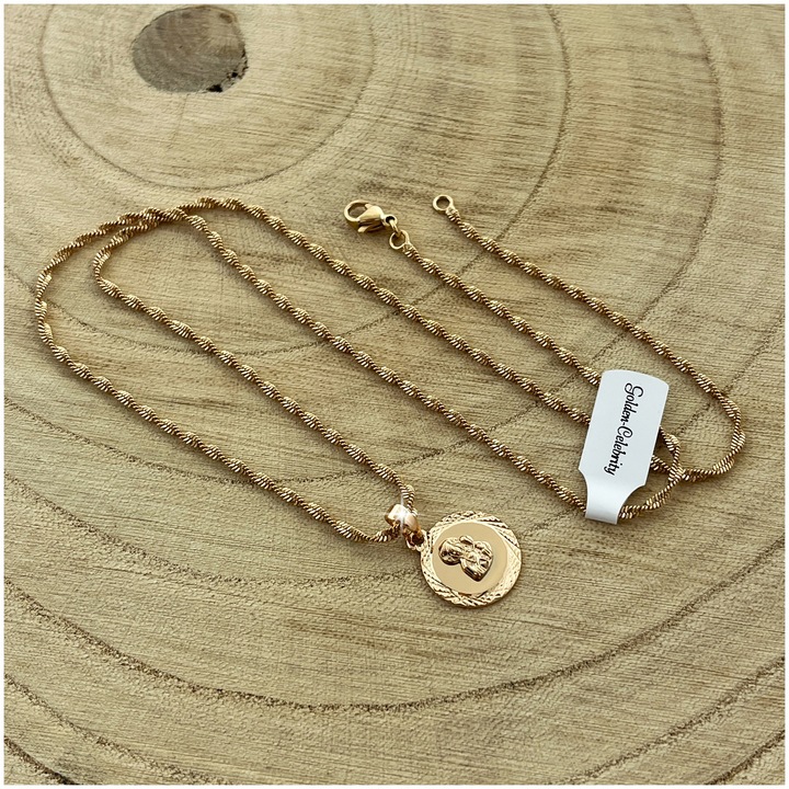 ZŁOTY ŁAŃCUSZEK NA KOMUNIĘ, CHRZEST, BIERZMOWANIE 18K MATKA BOSKA + GRAWER