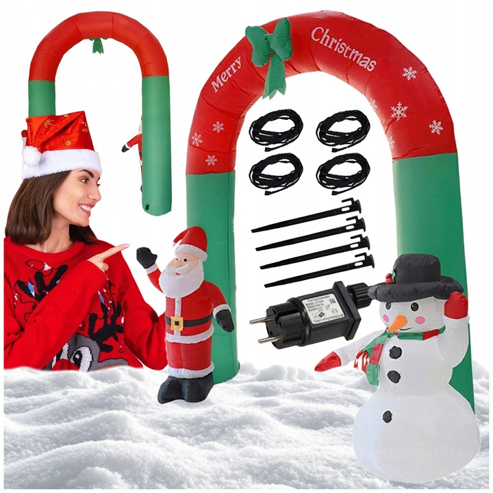Brama Bramka Dmuchana Ozdoba Świąteczna Mikołaj Bałwan na Święta Duża 240cm