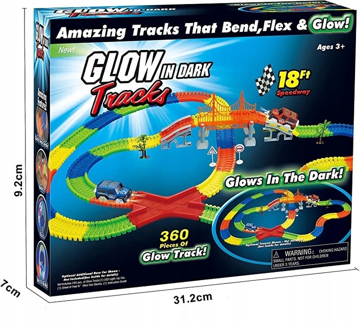TOR SAMOCHODOWY ŚWIECĄCY 360el + 2 AUTKA MAGIC TRACKS MOST 1808