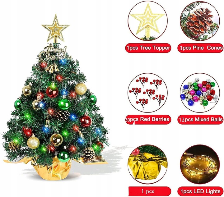 CHOINKA Z OŚWIETLENIEM LED 60cm MINI CHOINKA KOMPLET Z OŚWIETLENIEM CKZ