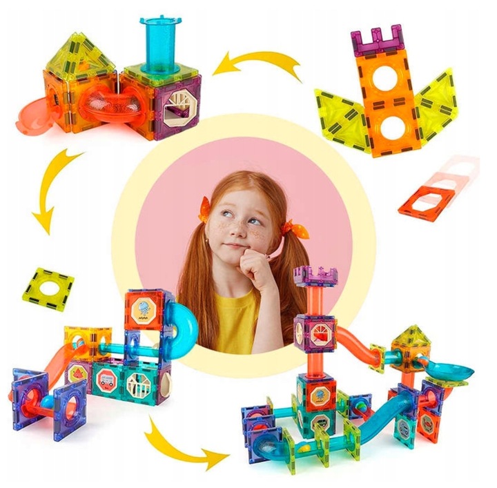 KLOCKI MAGNETYCZNE ŚWIECĄCY TOR KULKOWY 110 ELEMENTÓW KULODROM ZESTAW