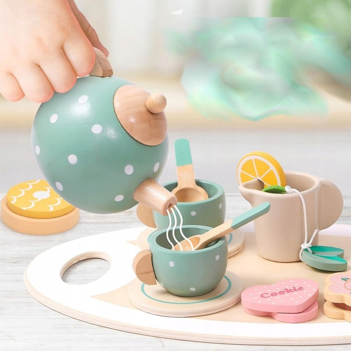 CUKIERNIA DREWNIANY ZESTAW DO HERBATY SERWIS KAWOWY AKCESORIA DO ZABAWY FI