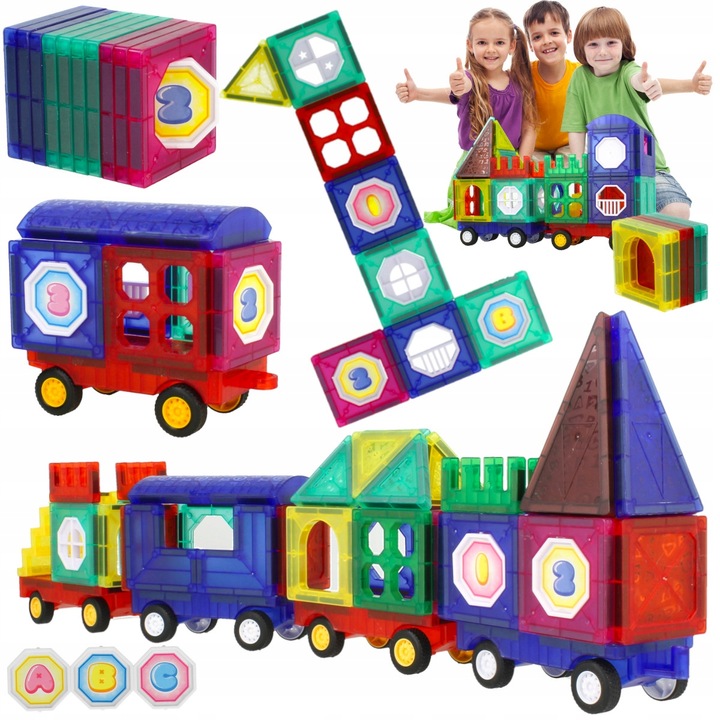 KLOCKI MAGNETYCZNE 3D Edukacyjne DUŻE PANELE Konstrukcyjne ZESTAW 72 el.
