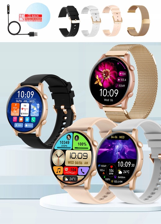 SMARTWATCH ZEGAREK DAMSKI POLSKIE MENU ROZMOWY SPORT SMART WATCH 4 PASKI