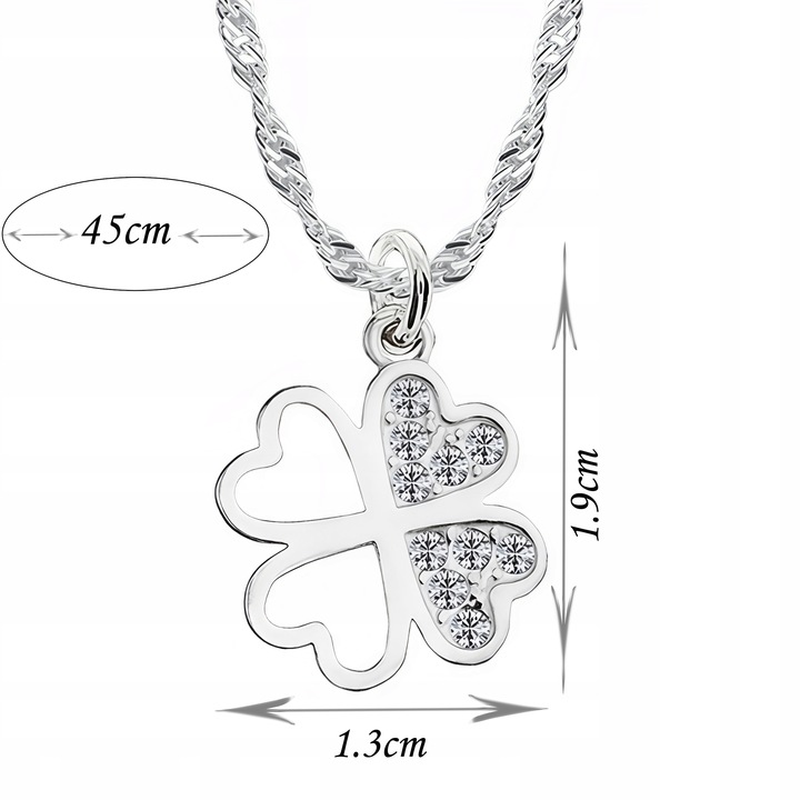 Naszyjnik srebrny 925 koniczynka i cyrkonie idealny prezent dla niej 45 cm