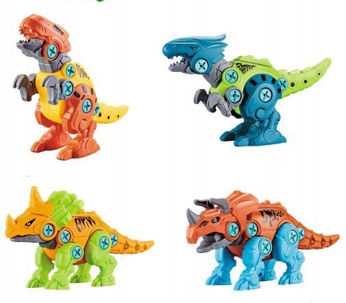 DINOZAURY DO SKRĘCANIA ROZKRĘCANIA z wkrętarką Zestaw 4 FIGURKI kuferek