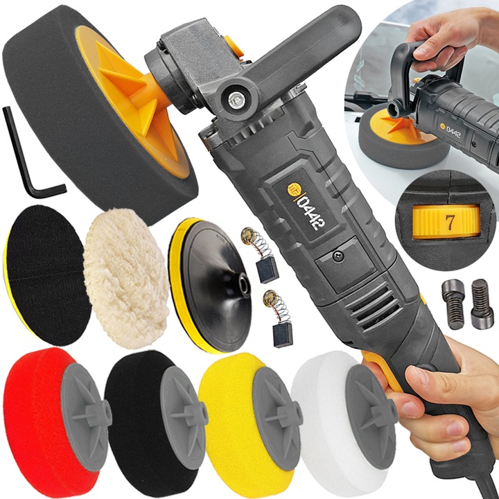 POLERKA SAMOCHODOWA SZLIFIERKA Z REGULACJĄ OBROTÓW + ZESTAW GĄBEK + FILC