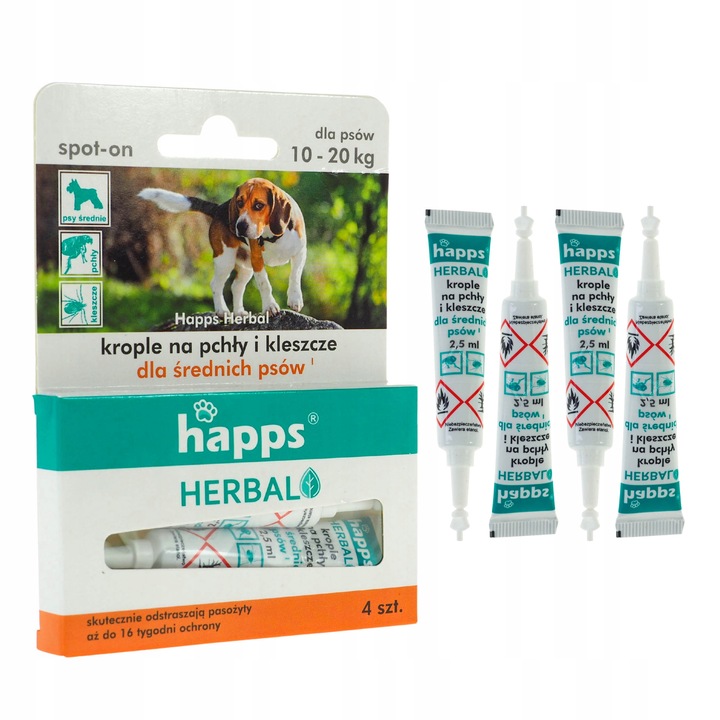 Krople Na Pchły Kleszcze Pasożyty Dla PSÓW Średnich Happs (4 x 2,5 ml) x3