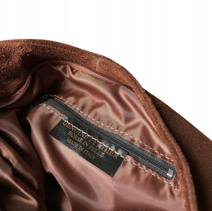 BRĄZOWA ZAMSZOWA TOREBKA WOREK CZEKOLADOWA TOREBKA ZAMSZ NATURALNY NA ZAMEK