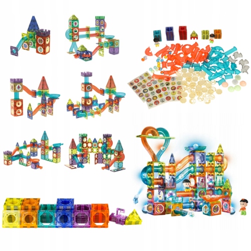 Klocki MAGNETYCZNE DUŻE 202EL Świecące TOR KULKOWY Kulodrom Magnetic Blocks