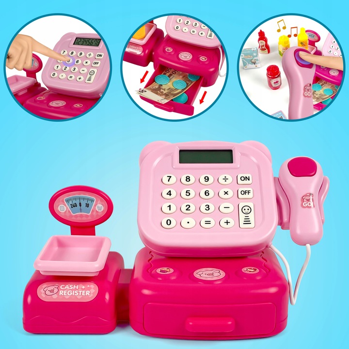 Interaktywna Kasa Fiskalna dla Dzieci Sklepowa Waga Skaner Koszyk Monety